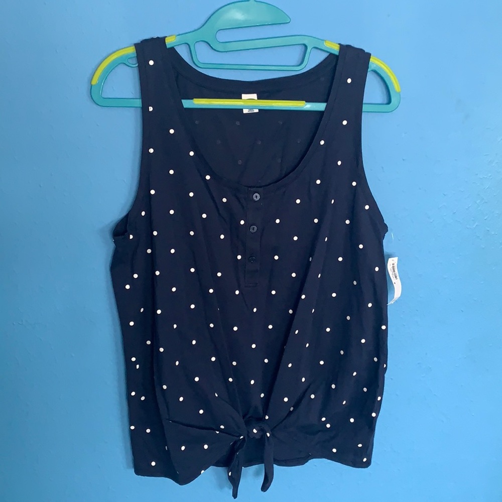 Old Navy Polka Dotted Tie Front Tank Top
